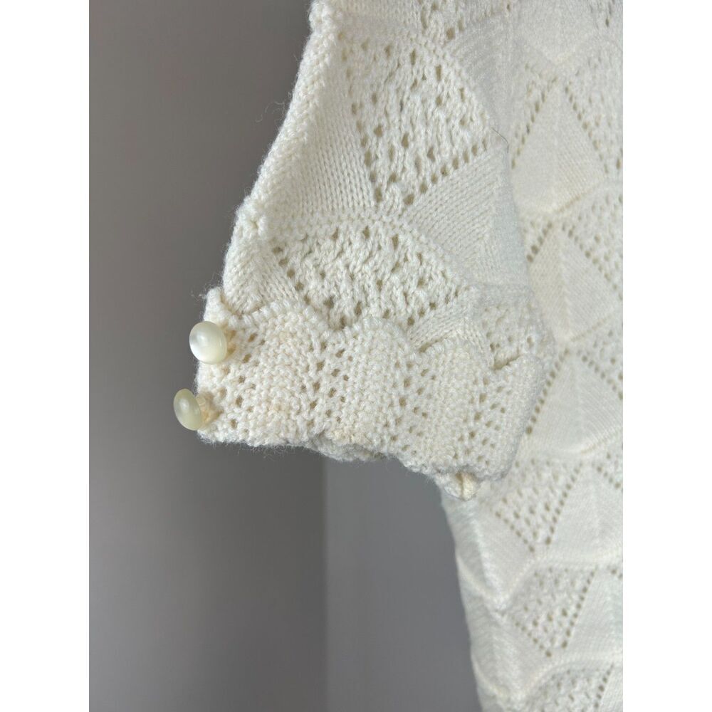 Vintage Crocheted Off White Cardigan Sweater 80s 70s Boho Hippie - Picture 3 of 3